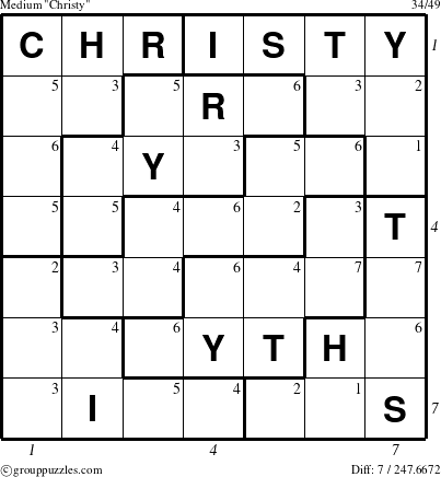 The grouppuzzles.com Medium Christy puzzle for  with all 7 steps marked