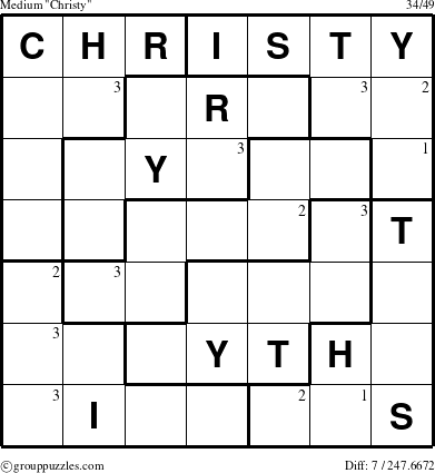 The grouppuzzles.com Medium Christy puzzle for  with the first 3 steps marked