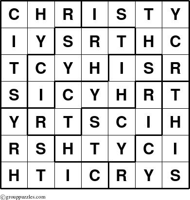 The grouppuzzles.com Answer grid for the Christy puzzle for 