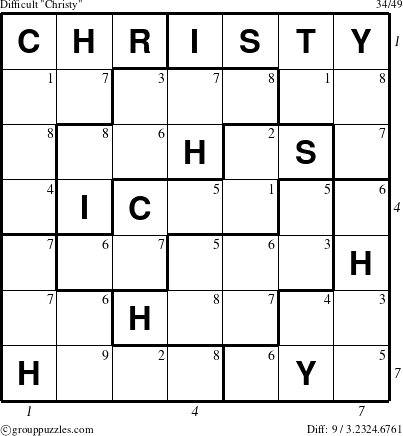 The grouppuzzles.com Difficult Christy puzzle for  with all 9 steps marked