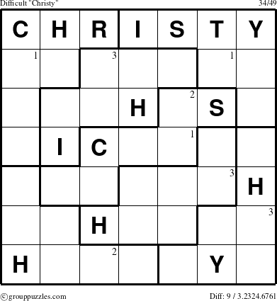 The grouppuzzles.com Difficult Christy puzzle for  with the first 3 steps marked