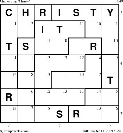 The grouppuzzles.com Challenging Christy puzzle for  with all 14 steps marked