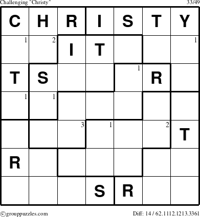 The grouppuzzles.com Challenging Christy puzzle for  with the first 3 steps marked