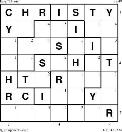 The grouppuzzles.com Easy Christy puzzle for  with all 4 steps marked