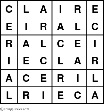 The grouppuzzles.com Answer grid for the Claire puzzle for 