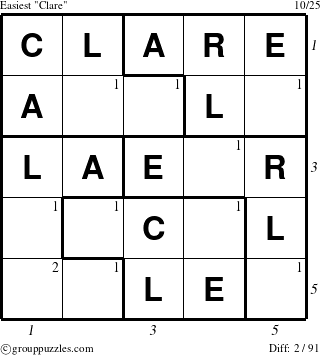 The grouppuzzles.com Easiest Clare puzzle for , suitable for printing, with all 2 steps marked