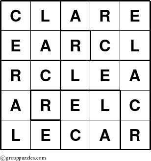 The grouppuzzles.com Answer grid for the Clare puzzle for 