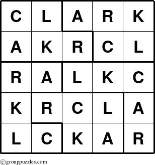 The grouppuzzles.com Answer grid for the Clark puzzle for 