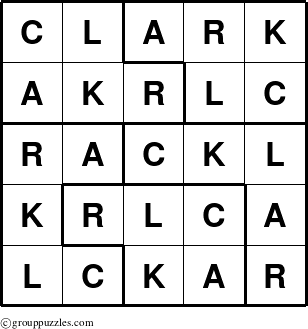 The grouppuzzles.com Answer grid for the Clark puzzle for 