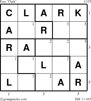 The grouppuzzles.com Easy Clark puzzle for  with all 3 steps marked