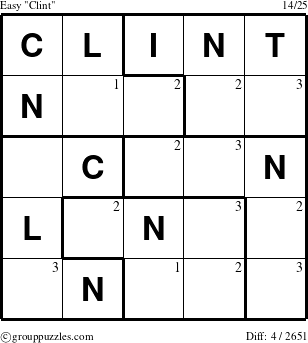 The grouppuzzles.com Easy Clint puzzle for  with the first 3 steps marked