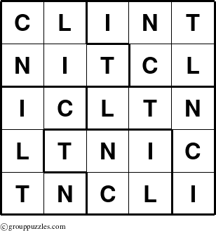 The grouppuzzles.com Answer grid for the Clint puzzle for 