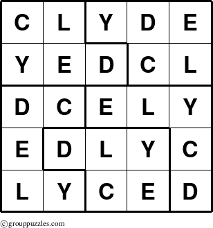 The grouppuzzles.com Answer grid for the Clyde puzzle for 