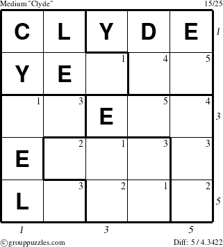 The grouppuzzles.com Medium Clyde puzzle for  with all 5 steps marked