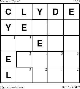 The grouppuzzles.com Medium Clyde puzzle for  with the first 3 steps marked