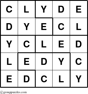 The grouppuzzles.com Answer grid for the Clyde puzzle for 