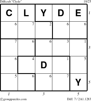 The grouppuzzles.com Difficult Clyde puzzle for , suitable for printing, with all 7 steps marked