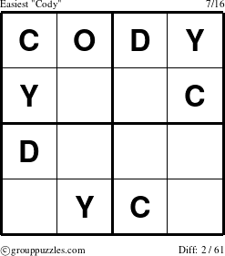 The grouppuzzles.com Easiest Cody puzzle for 