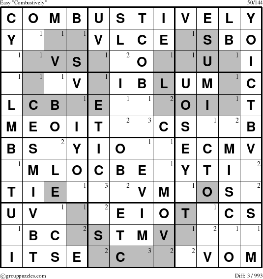 The grouppuzzles.com Easy Combustively puzzle for  with the first 3 steps marked