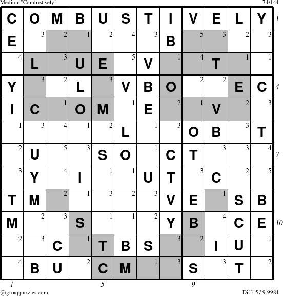 The grouppuzzles.com Medium Combustively puzzle for , suitable for printing, with all 5 steps marked