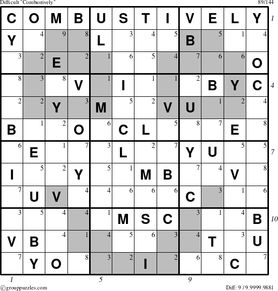 The grouppuzzles.com Difficult Combustively puzzle for , suitable for printing, with all 9 steps marked