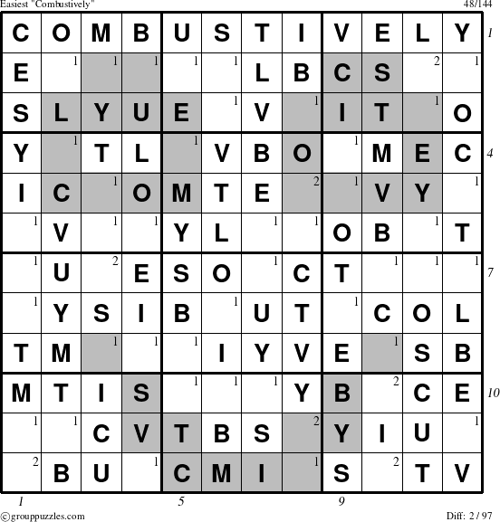 The grouppuzzles.com Easiest Combustively puzzle for , suitable for printing, with all 2 steps marked