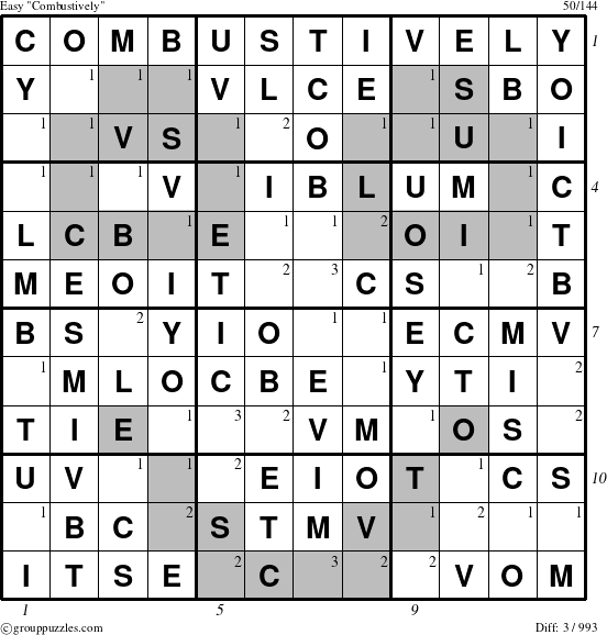 The grouppuzzles.com Easy Combustively puzzle for  with all 3 steps marked