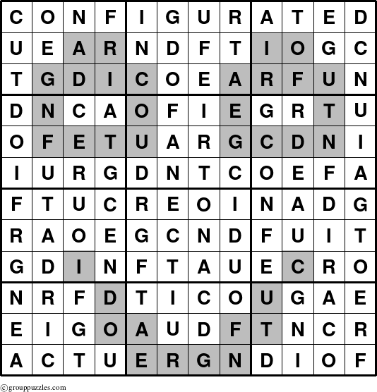 The grouppuzzles.com Answer grid for the Configurated puzzle for 