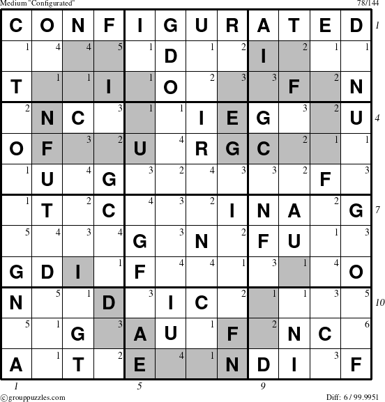 The grouppuzzles.com Medium Configurated puzzle for  with all 6 steps marked