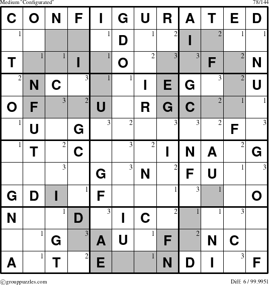 The grouppuzzles.com Medium Configurated puzzle for  with the first 3 steps marked