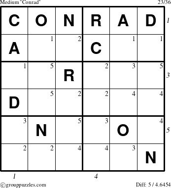 The grouppuzzles.com Medium Conrad puzzle for , suitable for printing, with all 5 steps marked