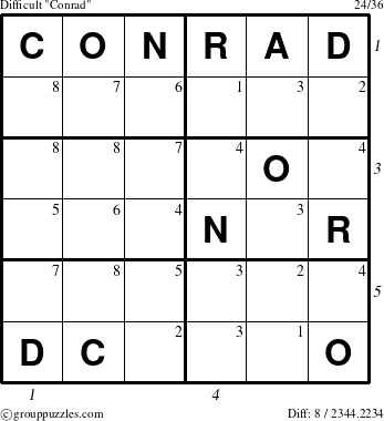 The grouppuzzles.com Difficult Conrad puzzle for , suitable for printing, with all 8 steps marked