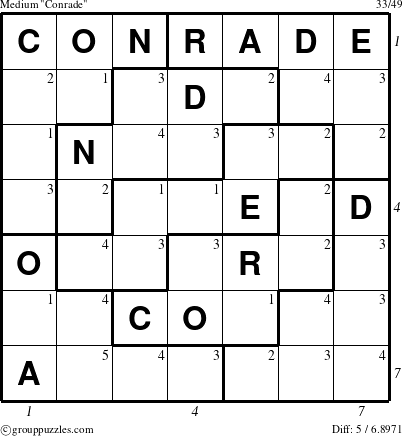 The grouppuzzles.com Medium Conrade puzzle for , suitable for printing, with all 5 steps marked