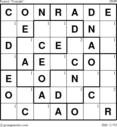 The grouppuzzles.com Easiest Conrade puzzle for  with the first 2 steps marked