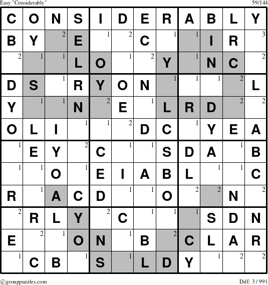 The grouppuzzles.com Easy Considerably puzzle for  with the first 3 steps marked