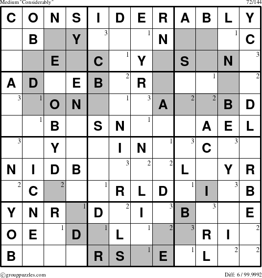 The grouppuzzles.com Medium Considerably puzzle for  with the first 3 steps marked