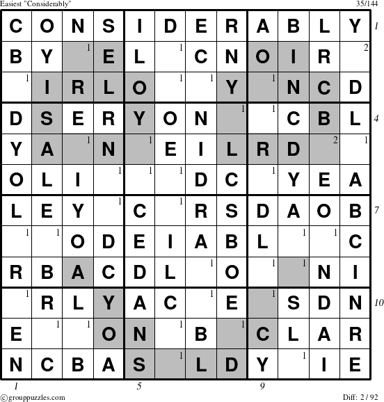 The grouppuzzles.com Easiest Considerably puzzle for , suitable for printing, with all 2 steps marked