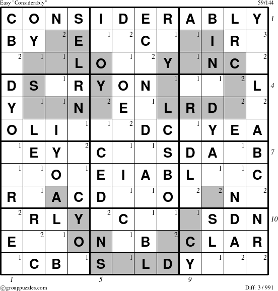 The grouppuzzles.com Easy Considerably puzzle for  with all 3 steps marked