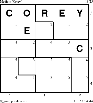 The grouppuzzles.com Medium Corey puzzle for  with all 5 steps marked