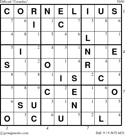 The grouppuzzles.com Difficult Cornelius puzzle for , suitable for printing, with all 9 steps marked