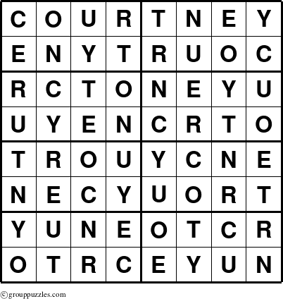 The grouppuzzles.com Answer grid for the Courtney puzzle for 