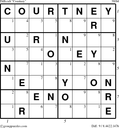 The grouppuzzles.com Difficult Courtney puzzle for , suitable for printing, with all 9 steps marked