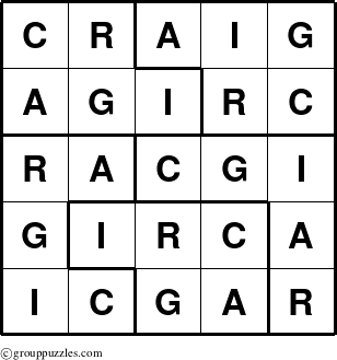 The grouppuzzles.com Answer grid for the Craig puzzle for 