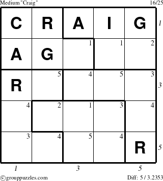 The grouppuzzles.com Medium Craig puzzle for  with all 5 steps marked