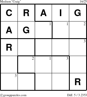 The grouppuzzles.com Medium Craig puzzle for  with the first 3 steps marked