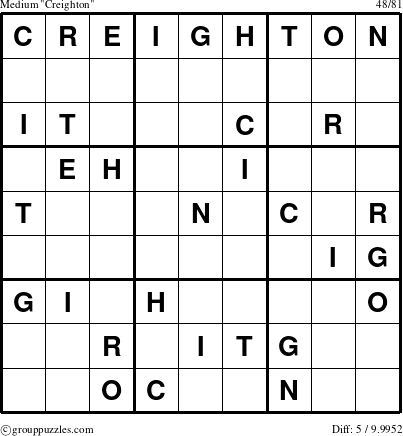 The grouppuzzles.com Medium Creighton puzzle for 