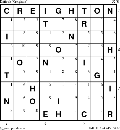 The grouppuzzles.com Difficult Creighton puzzle for , suitable for printing, with all 10 steps marked