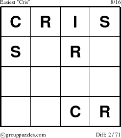 The grouppuzzles.com Easiest Cris puzzle for 