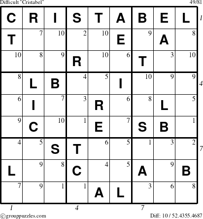 The grouppuzzles.com Difficult Cristabel puzzle for , suitable for printing, with all 10 steps marked