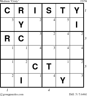 The grouppuzzles.com Medium Cristy puzzle for  with all 5 steps marked